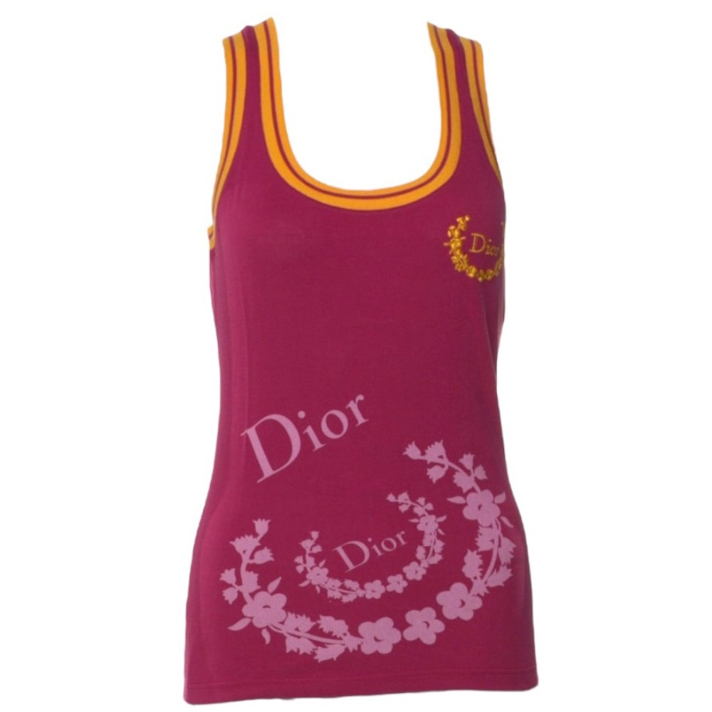 AUTH VTG 2004 Christian Dior Pink Sleeveless Logo Sport Polo Tank Top Shirt